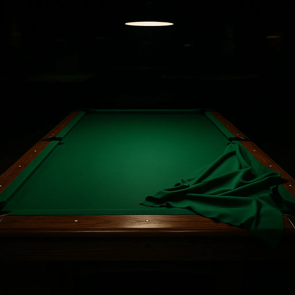 Blue cloth being installed on a pool table