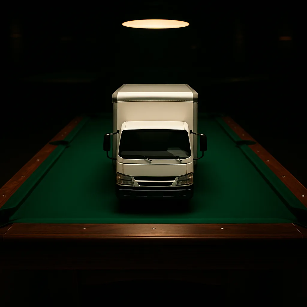 Pool table being prepared for a professional move